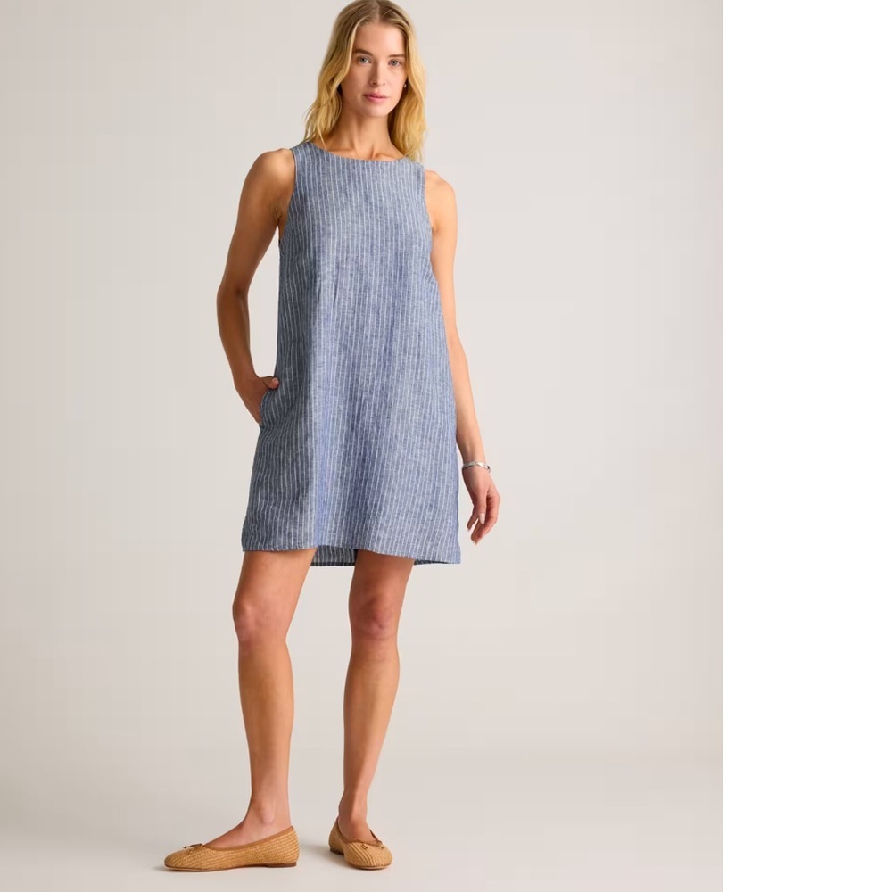 Quince Blue Striped Sleeveless Mini Dress